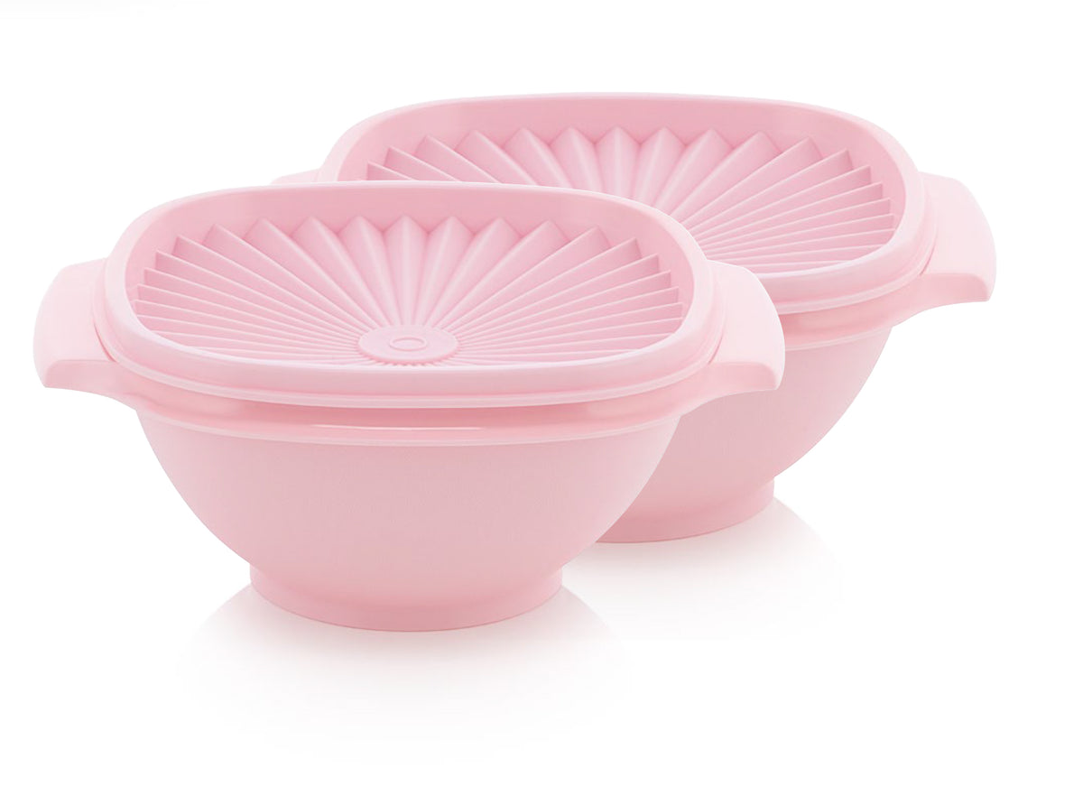 Vintage Tupperware Servalier Bowl Set of 2 Pink & White Lid